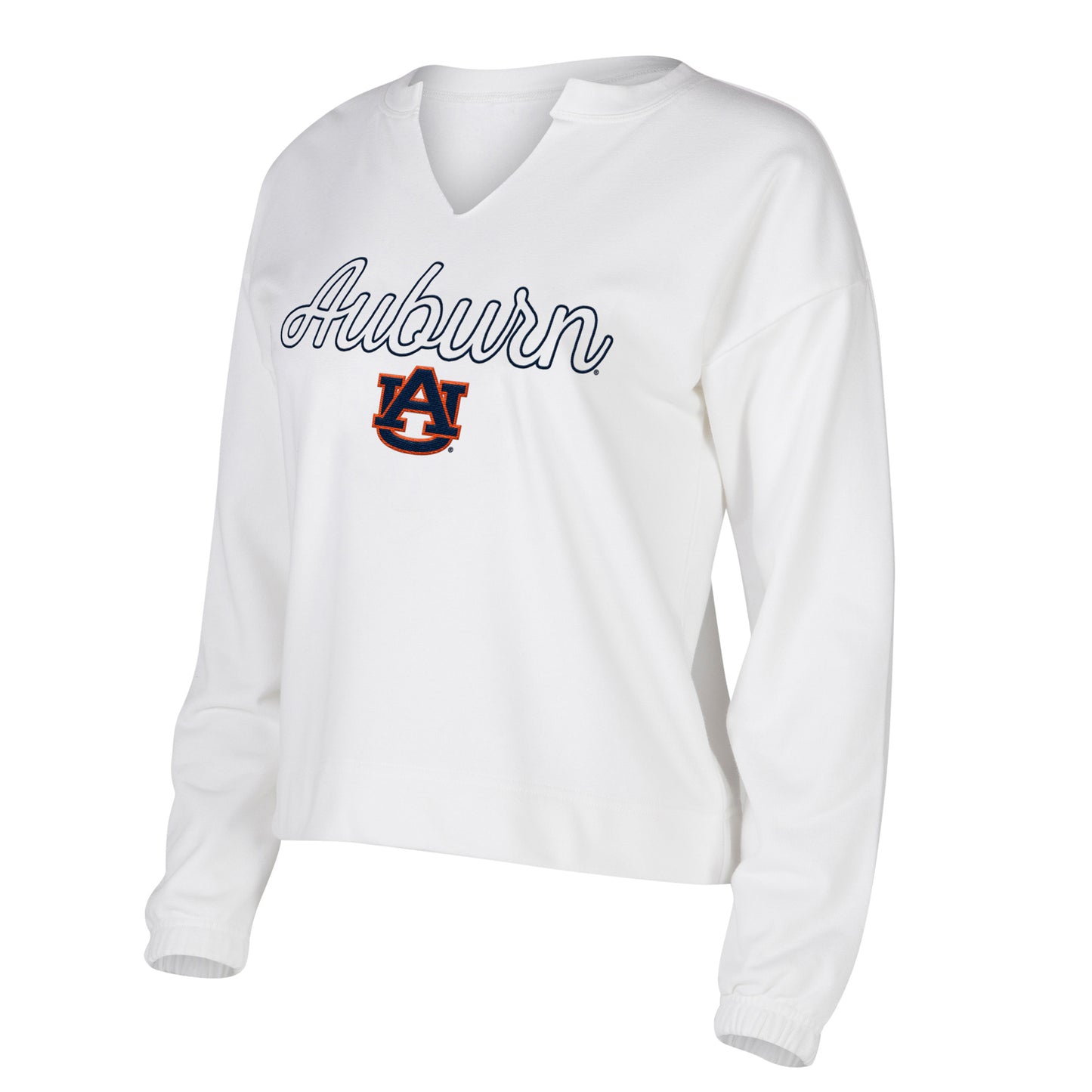 Women's Concepts Sport White Auburn Tigers Sienna Notch Neck Long Sleeve T-Shirt