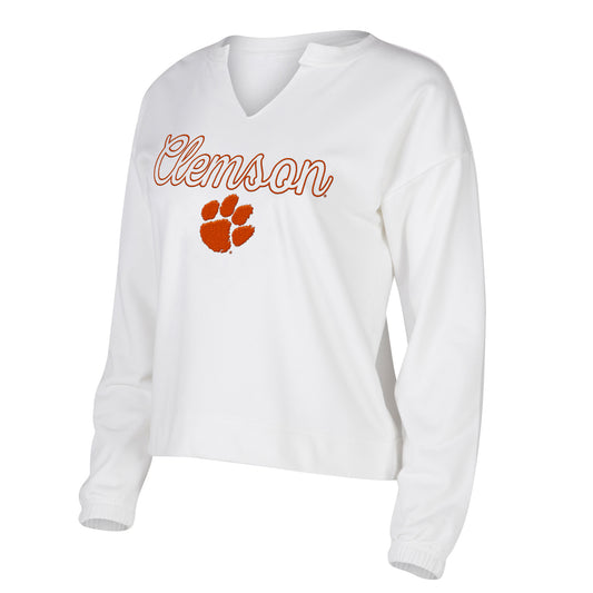 Women's Concepts Sport White Clemson Tigers Sienna Notch Neck Long Sleeve T-Shirt