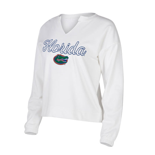 Women's Concepts Sport White Florida Gators Sienna Notch Neck Long Sleeve T-Shirt