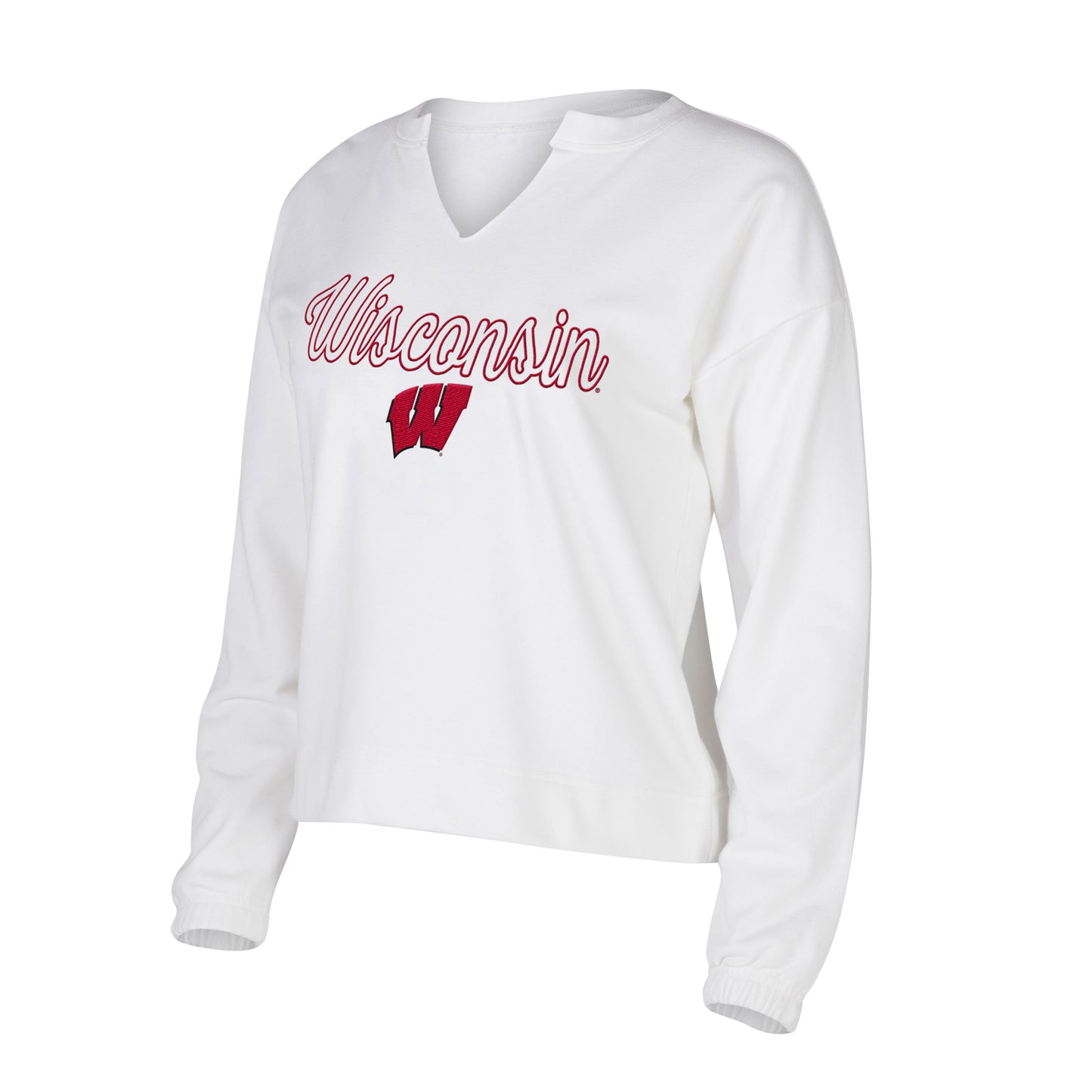 Women's Concepts Sport White Wisconsin Badgers Sienna Notch Neck Long Sleeve T-Shirt