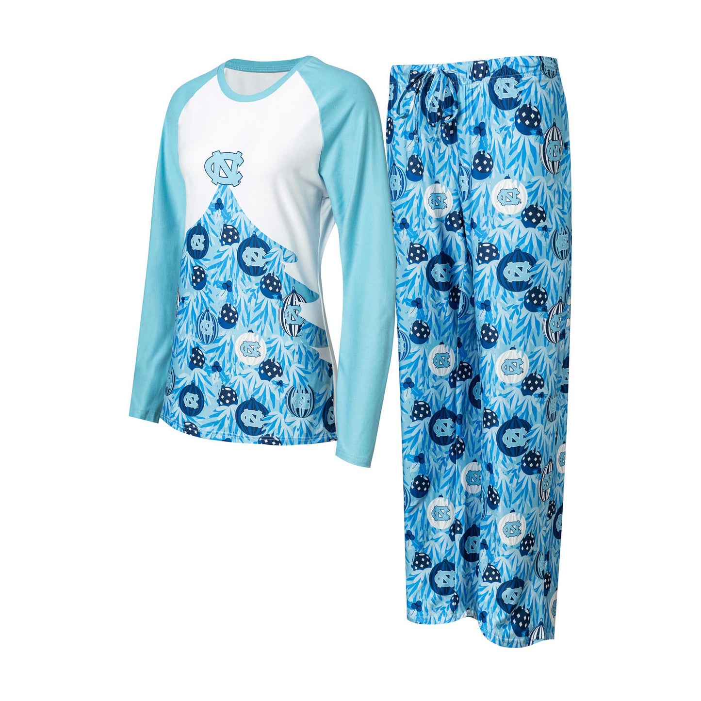 Women's Concepts Sport Carolina Blue North Carolina Tar Heels Tinsel Ugly Sweater Long Sleeve T-Shirt & Pants Sleep Set