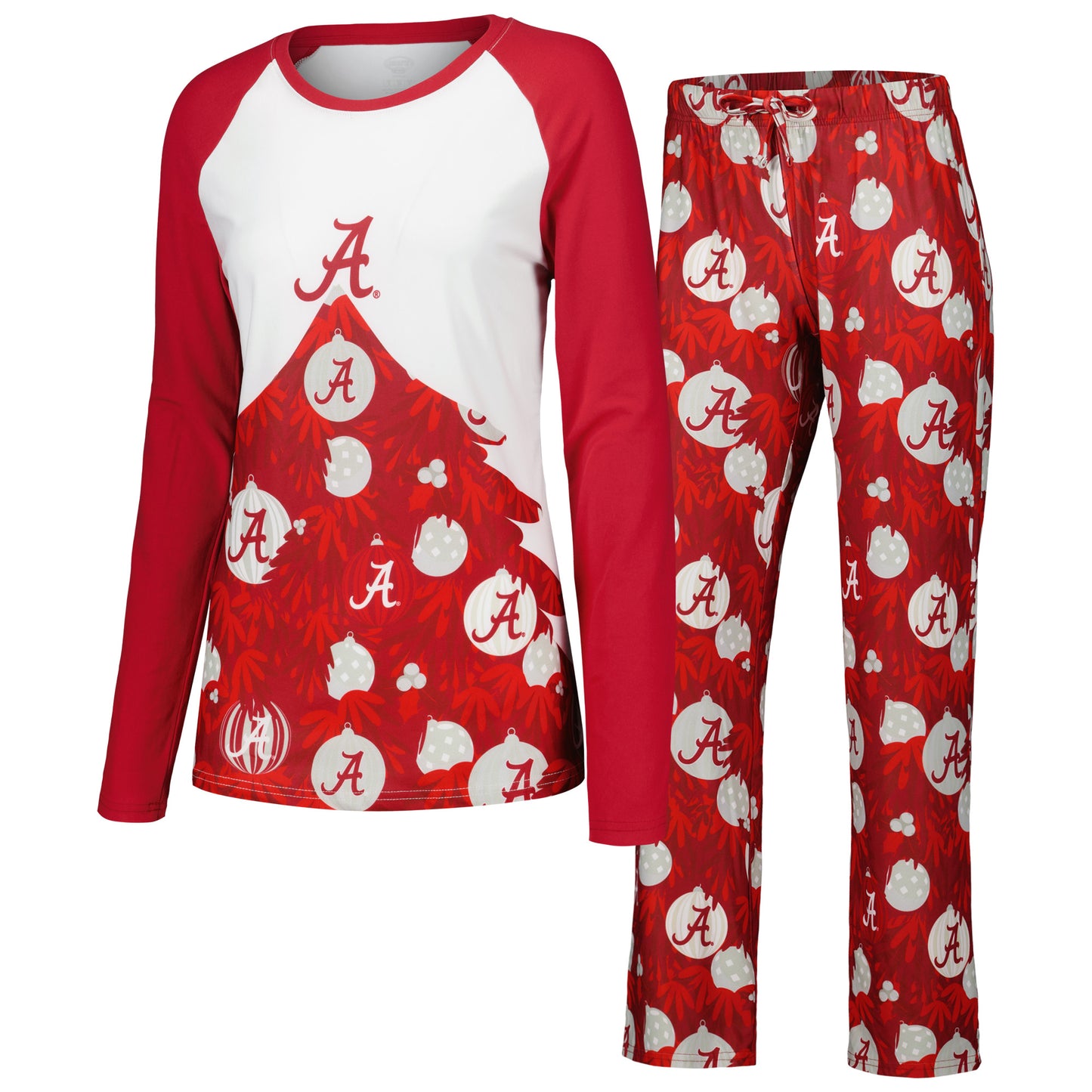 Women's Concepts Sport Crimson Alabama Crimson Tide Tinsel Ugly Sweater Long Sleeve T-Shirt & Pants Sleep Set