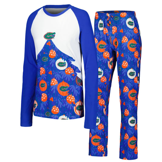 Women's Concepts Sport Royal Florida Gators Tinsel Ugly Sweater Long Sleeve T-Shirt & Pants Sleep Set