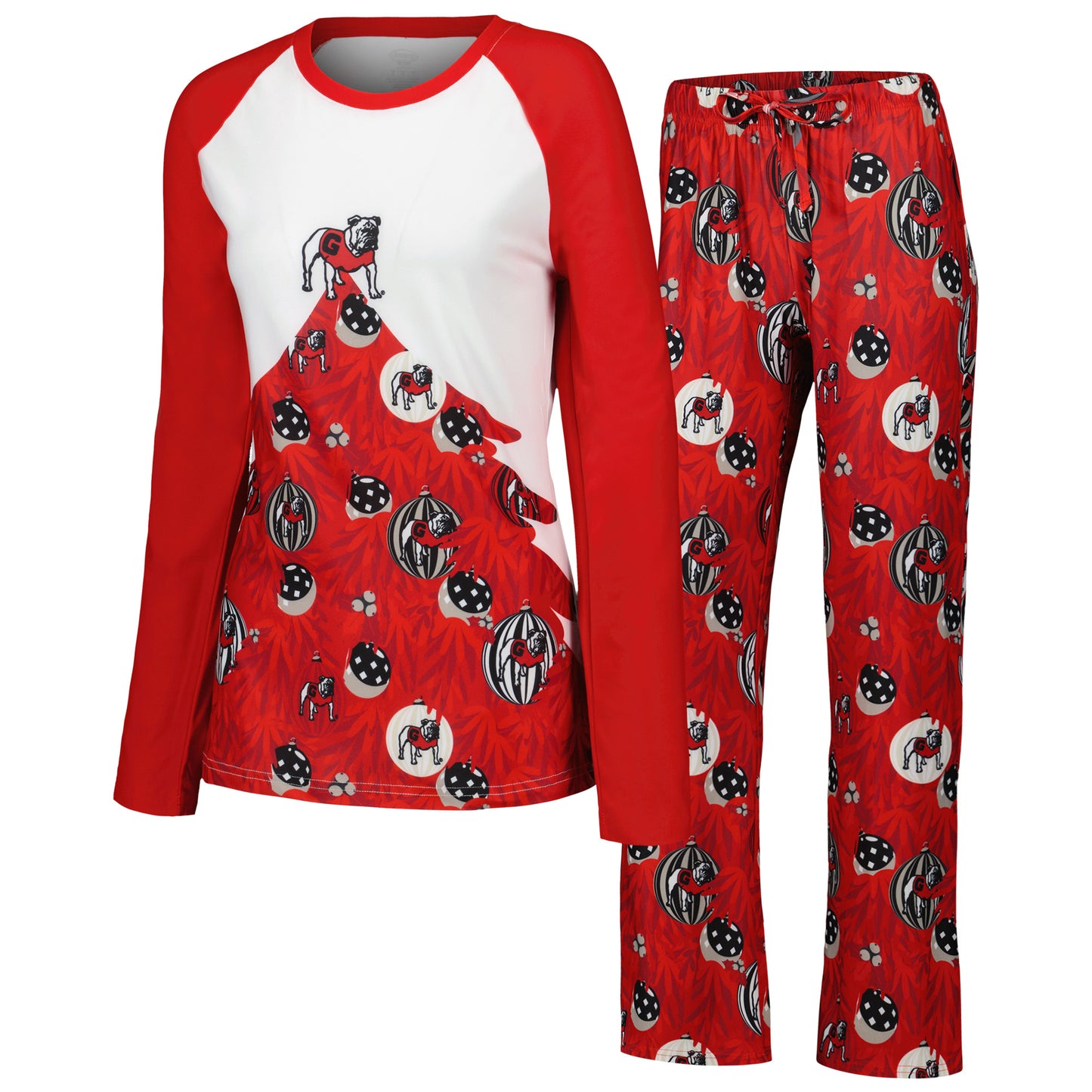 Women's Concepts Sport Red Georgia Bulldogs Tinsel Ugly Sweater Long Sleeve T-Shirt & Pants Sleep Set