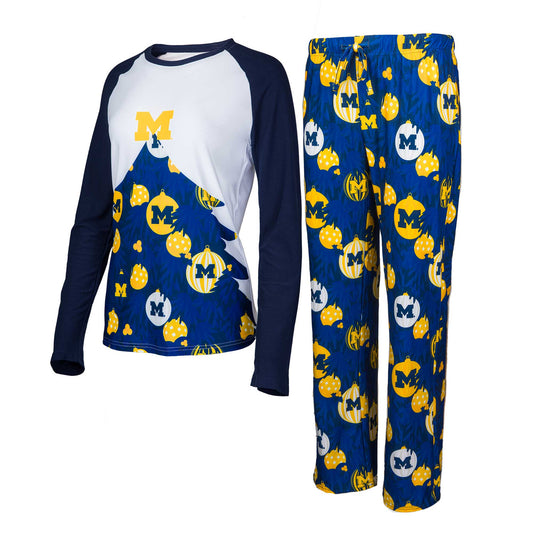 Women's Concepts Sport Navy Michigan Wolverines Tinsel Ugly Sweater Long Sleeve T-Shirt & Pants Sleep Set