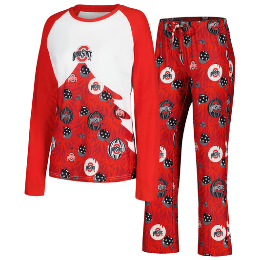 Women's Concepts Sport Scarlet Ohio State Buckeyes Tinsel Ugly Sweater Long Sleeve T-Shirt & Pants Sleep Set