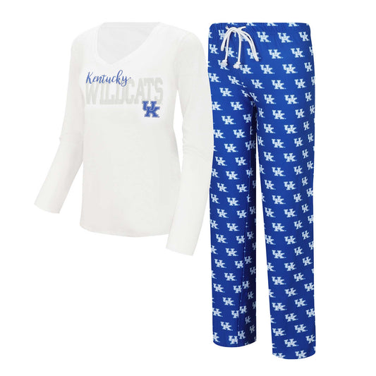 Women's Concepts Sport  White/Royal Kentucky Wildcats Long Sleeve V-Neck T-Shirt & Gauge Pants Sleep Set