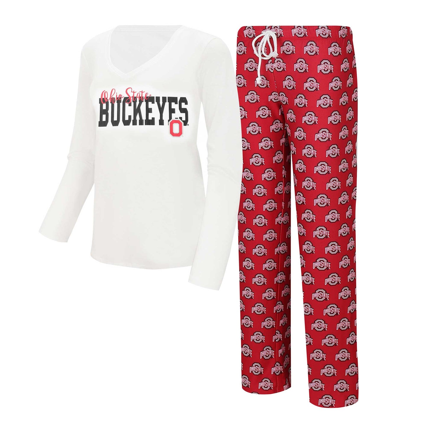 Women's Concepts Sport  White/Scarlet Ohio State Buckeyes Long Sleeve V-Neck T-Shirt & Gauge Pants Sleep Set