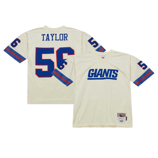 Men's Mitchell & Ness Lawrence Taylor Cream New York Giants Chainstitch Legacy Jersey