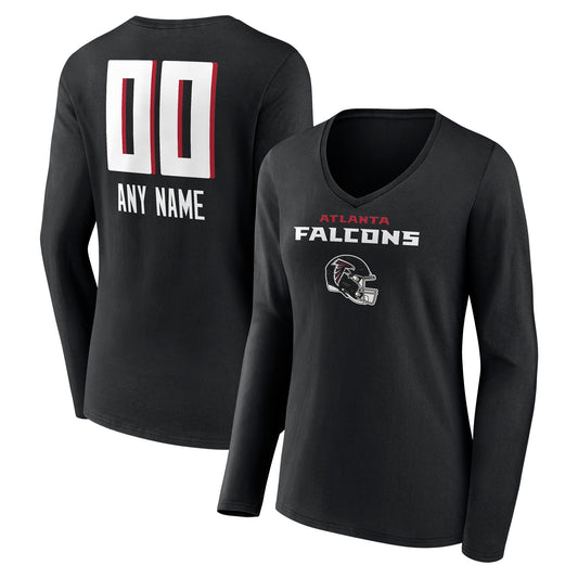 Women's Black Atlanta Falcons Personalized Name & Number Team Wordmark Long Sleeve V-Neck T-Shirt