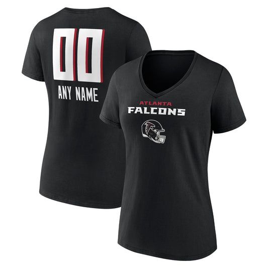 Women's Black Atlanta Falcons Personalized Name & Number Team Wordmark V-Neck T-Shirt