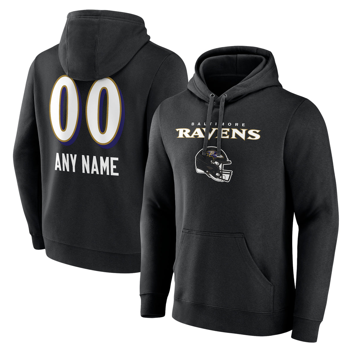 Men's Black Baltimore Ravens Personalized Name & Number Team Wordmark Pullover Hoodie