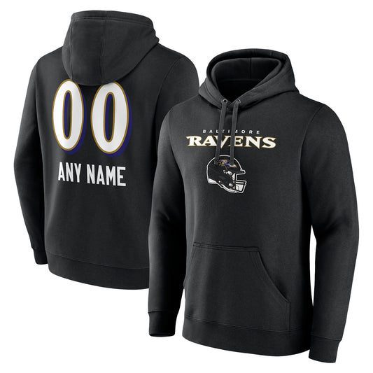 Men's Black Baltimore Ravens Personalized Name & Number Team Wordmark Pullover Hoodie