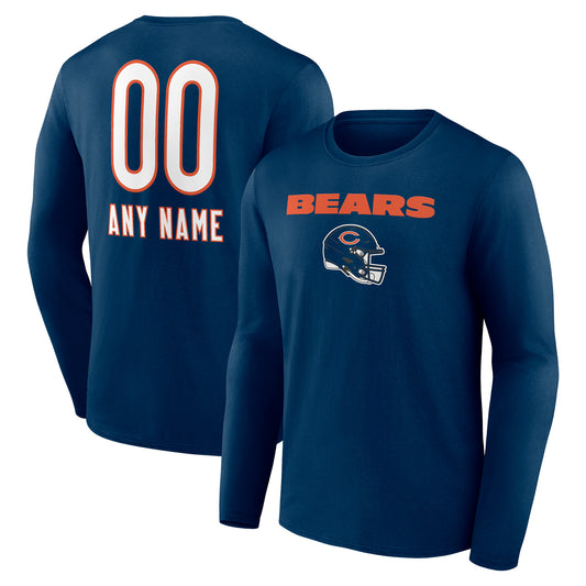 Men's Navy Chicago Bears Personalized Name & Number Team Wordmark Long Sleeve T-Shirt