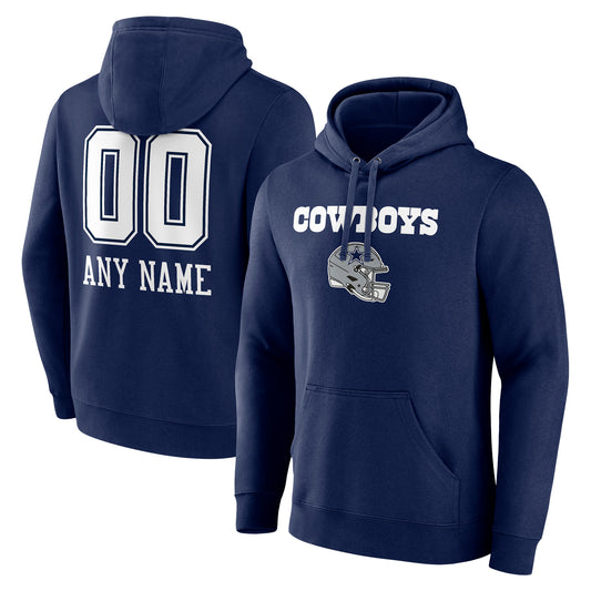 Men's Navy Dallas Cowboys Personalized Name & Number Team Wordmark Pullover Hoodie