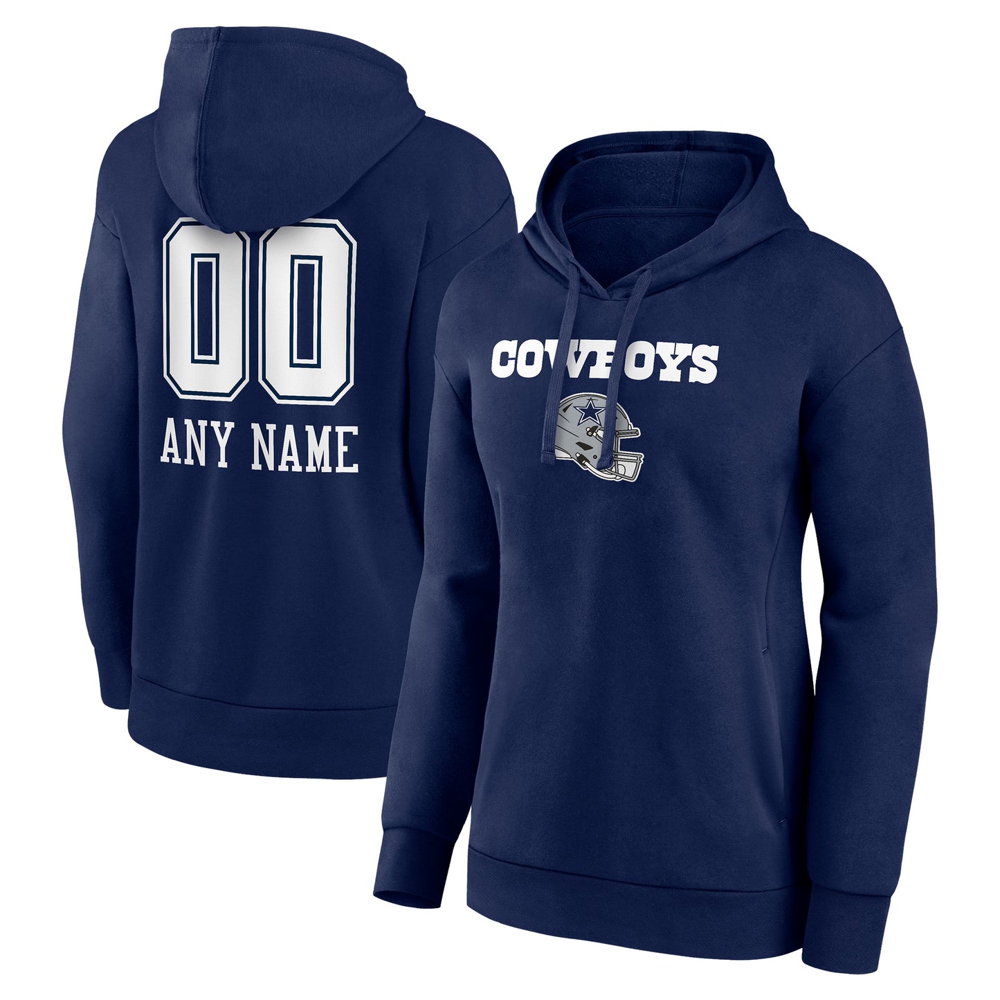 Women's Navy Dallas Cowboys Personalized Name & Number Team Wordmark Pullover Hoodie