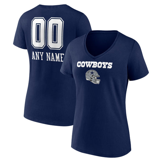 Women's Navy Dallas Cowboys Personalized Name & Number Team Wordmark V-Neck T-Shirt