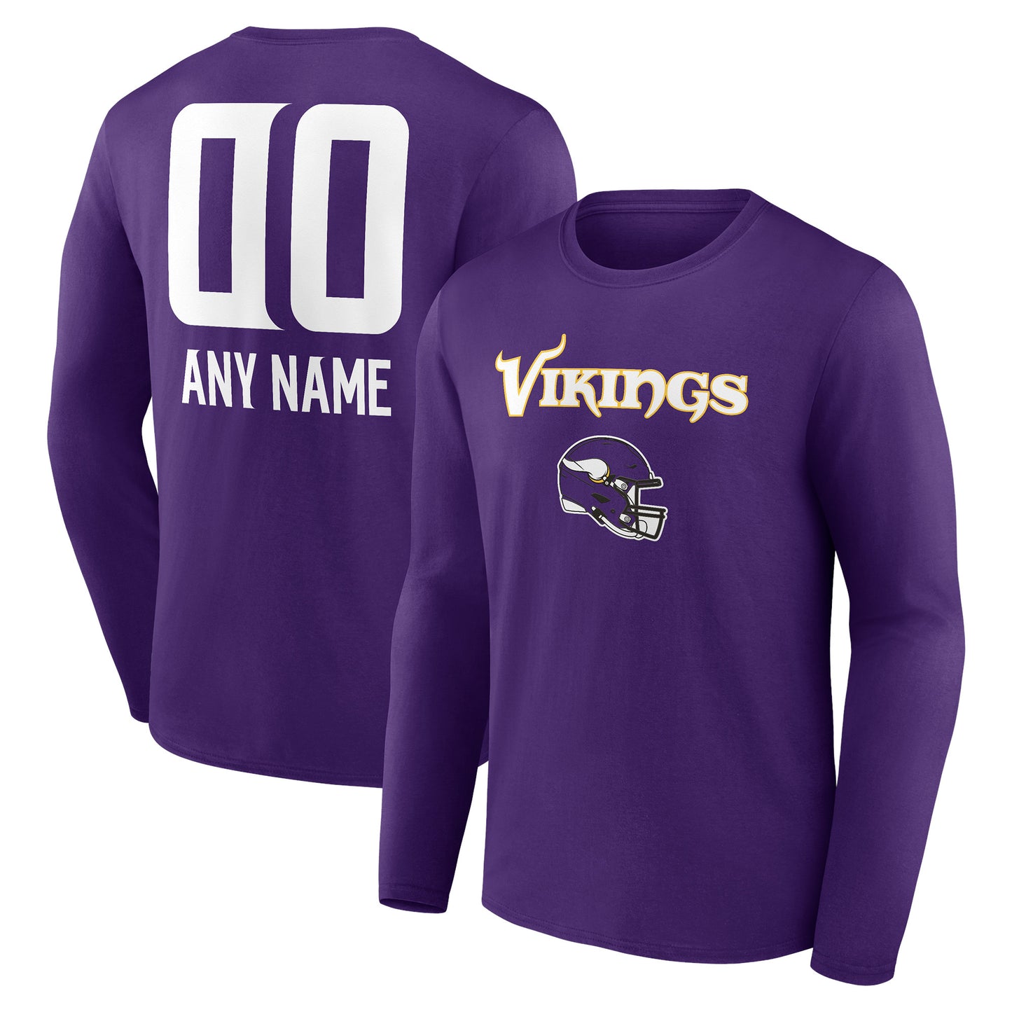 Men's Purple Minnesota Vikings Personalized Name & Number Team Wordmark Long Sleeve T-Shirt