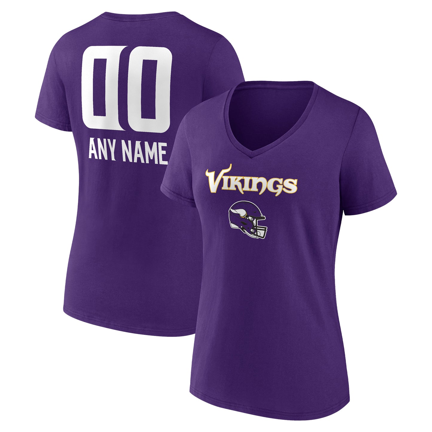 Women's Purple Minnesota Vikings Personalized Name & Number Team Wordmark V-Neck T-Shirt