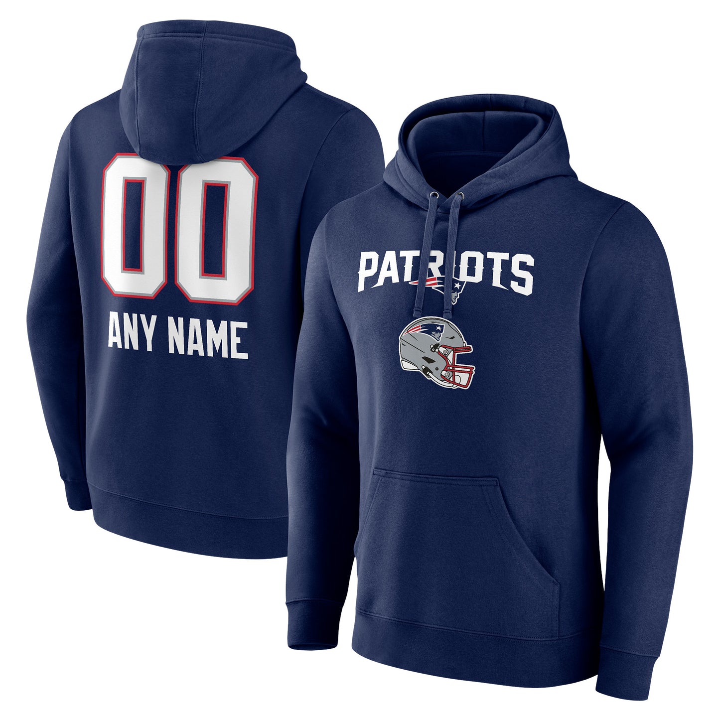 Men's Navy New England Patriots Personalized Name & Number Team Wordmark Pullover Hoodie