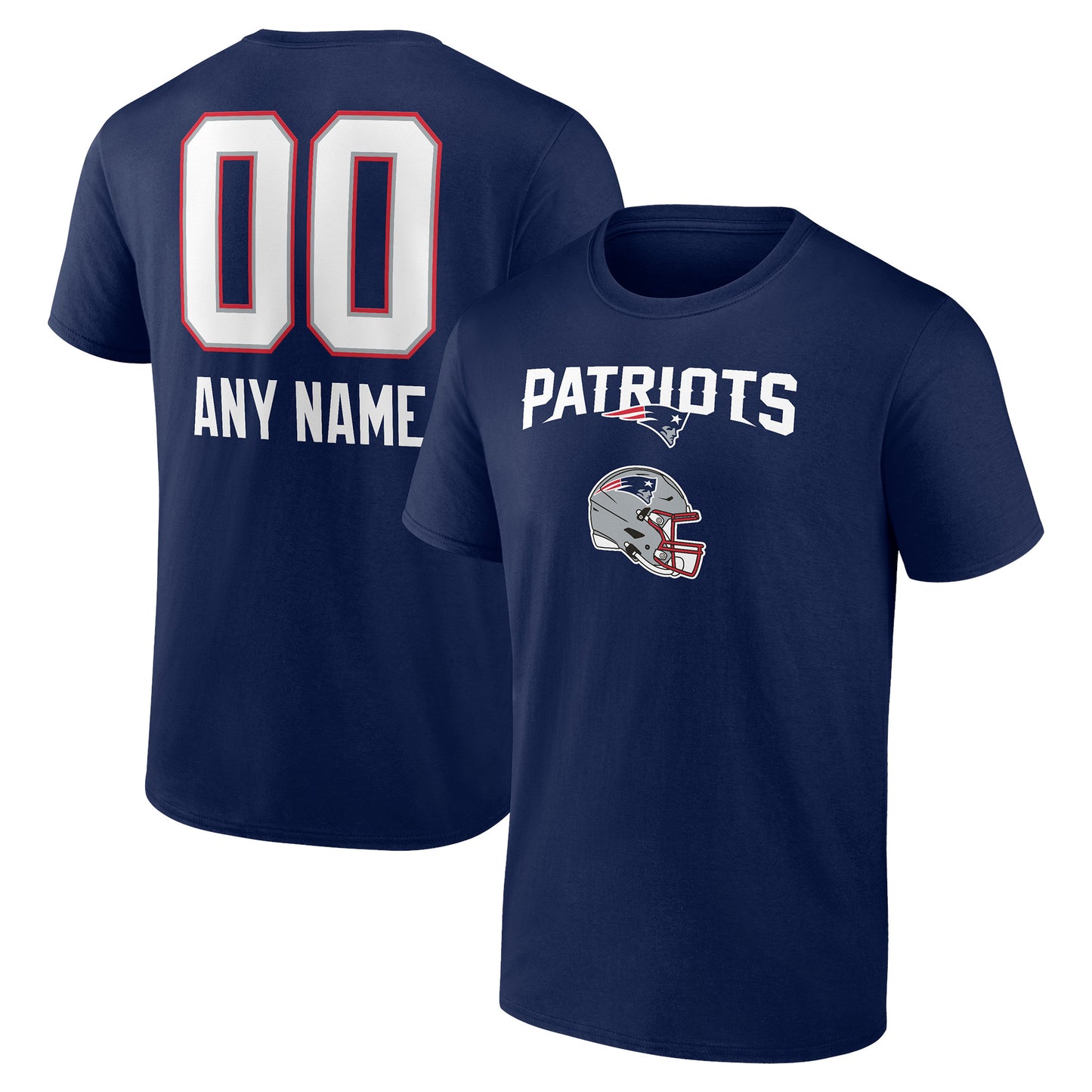 Men's Navy New England Patriots Personalized Name & Number Team Wordmark T-Shirt