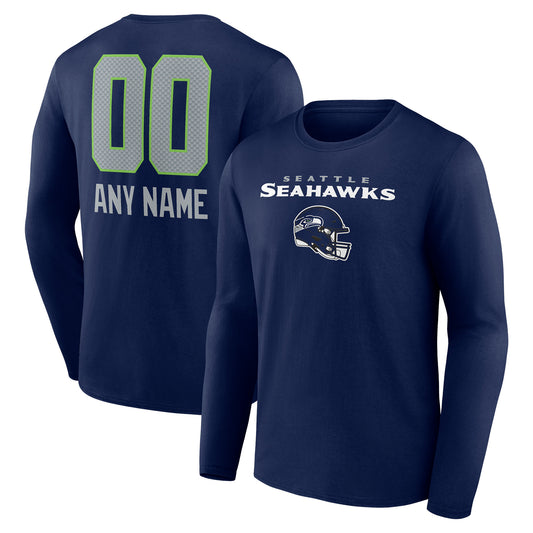 Men's College Navy Seattle Seahawks Personalized Name & Number Team Wordmark Long Sleeve T-Shirt