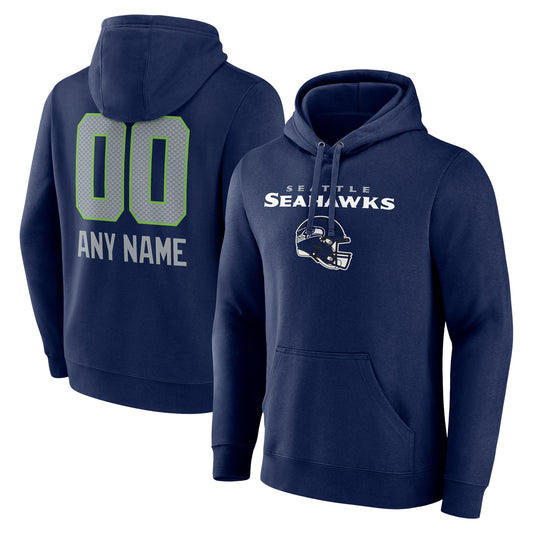 Men's College Navy Seattle Seahawks Personalized Name & Number Team Wordmark Pullover Hoodie