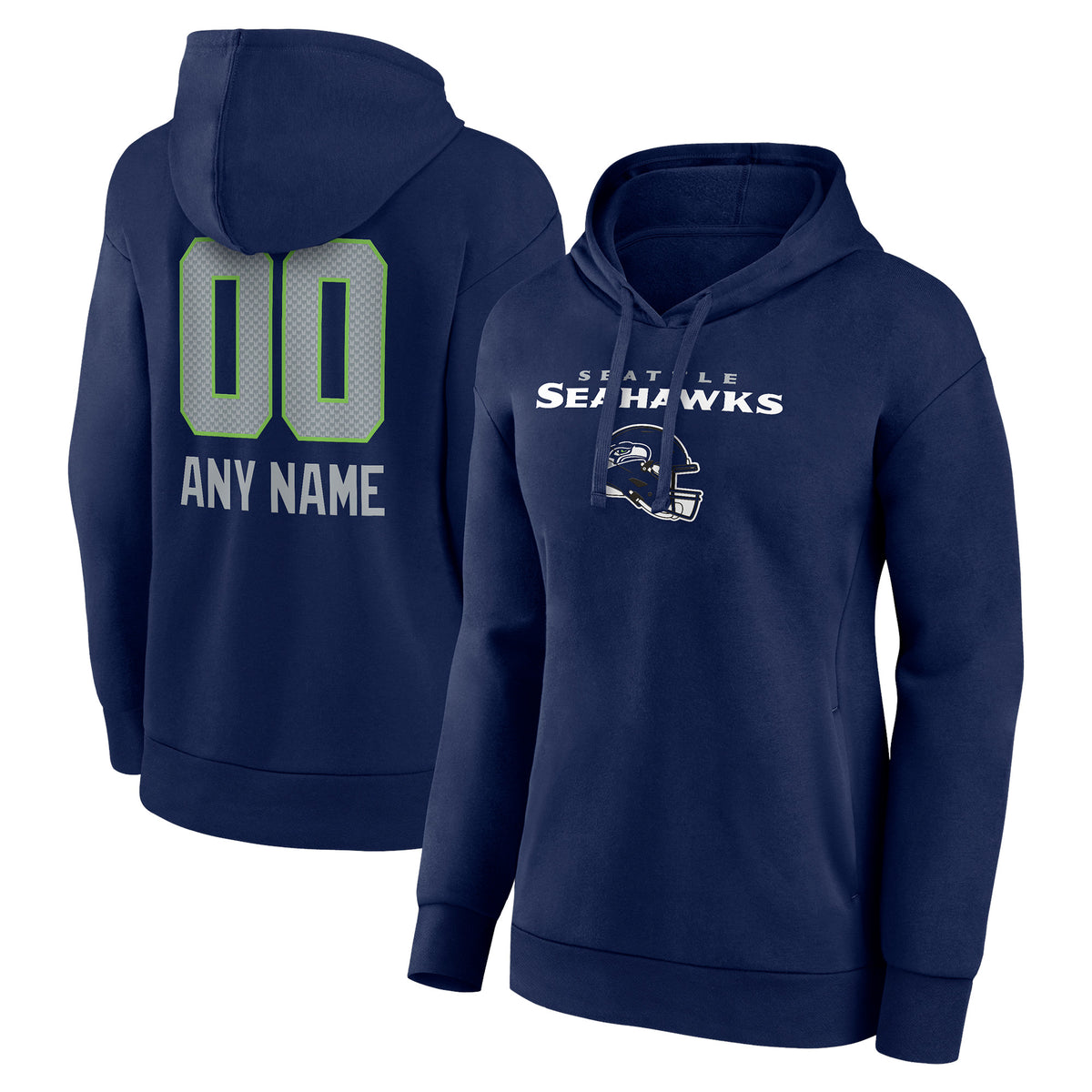 Women's College Navy Seattle Seahawks Personalized Name & Number Team Wordmark Pullover Hoodie