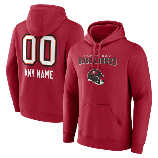 Men's Red Tampa Bay Buccaneers Personalized Name & Number Team Wordmark Pullover Hoodie