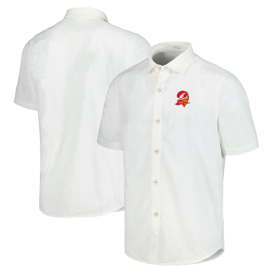 Men's Tommy Bahama White Tampa Bay Buccaneers Sport Coconut Point Palm Vista IslandZone Button-Up Camp Shirt