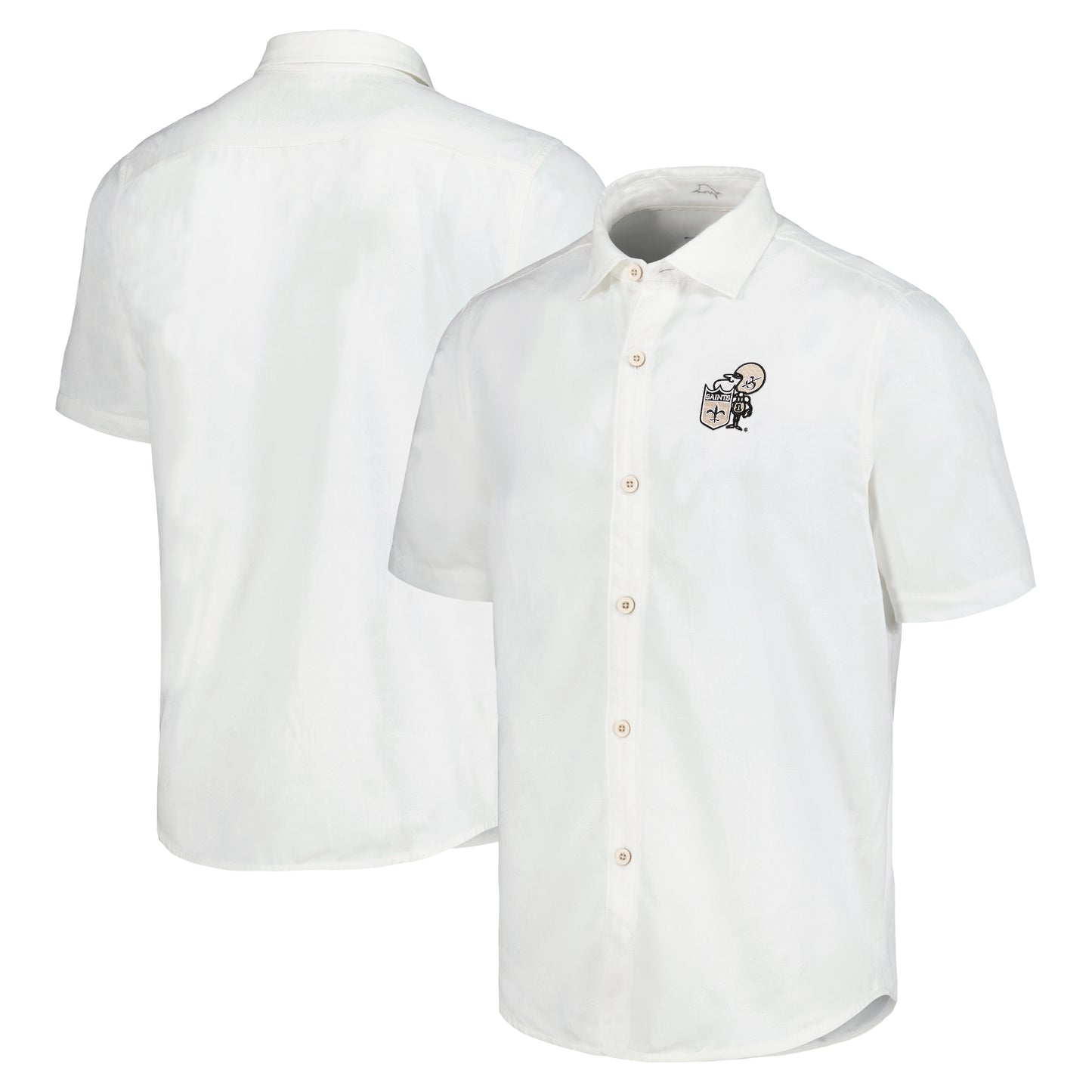 Men's Tommy Bahama White New Orleans Saints Sport Coconut Point Palm Vista IslandZone Button-Up Camp Shirt