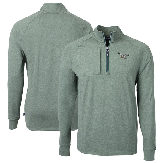 Men's Cutter & Buck Heather Green Philadelphia Eagles Adapt Eco Knit Heathered Recycled Quarter-Zip Pullover