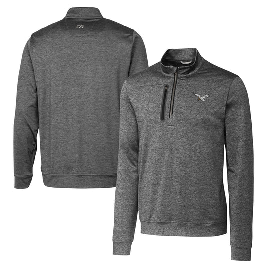 Men's Cutter & Buck Gray Philadelphia Eagles Stealth Heathered Quarter-Zip Pullover