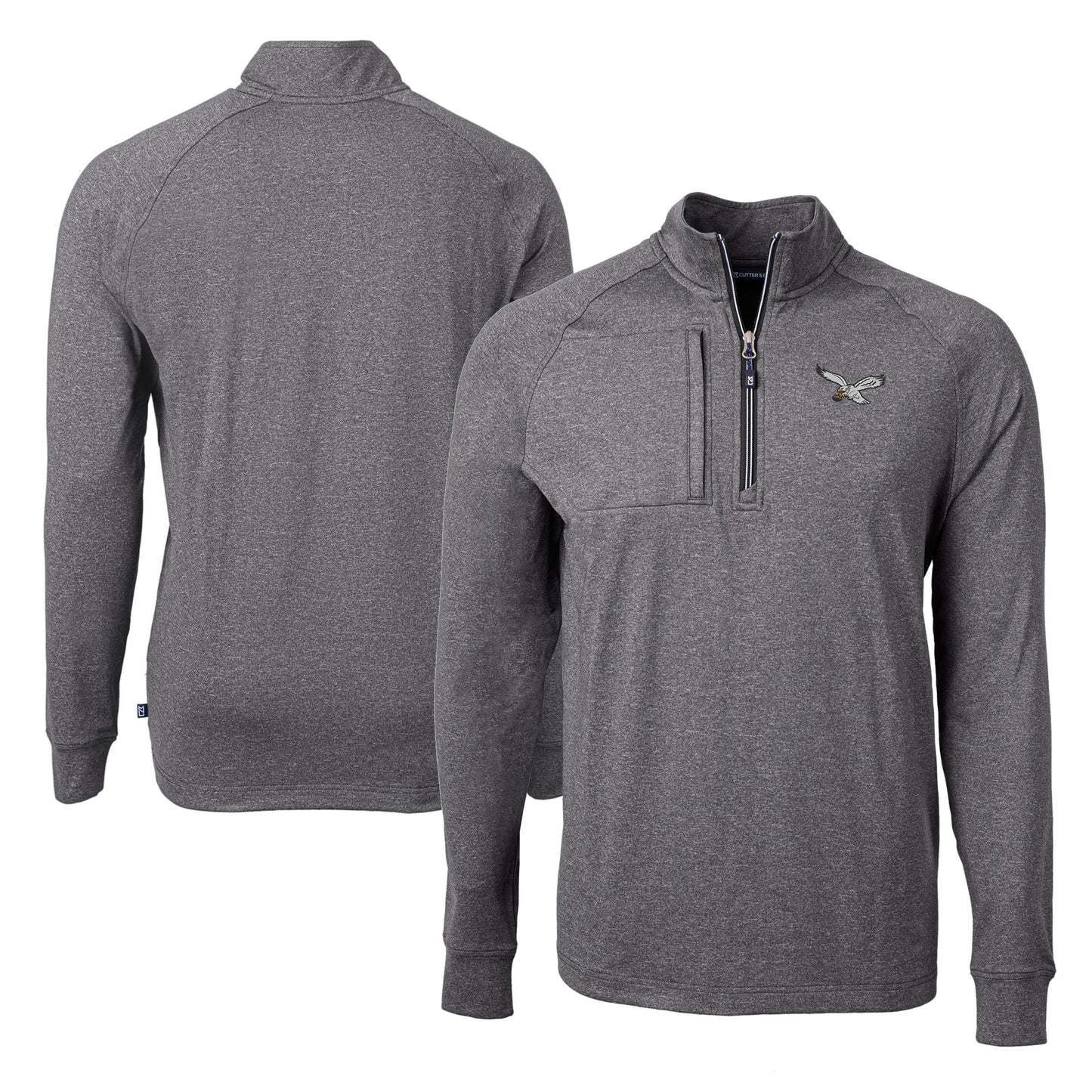 Men's Cutter & Buck Heather Black Philadelphia Eagles Adapt Eco Knit Heathered Recycled Quarter-Zip Pullover