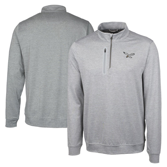 Men's Cutter & Buck Silver Philadelphia Eagles Stealth Heathered Quarter-Zip Pullover