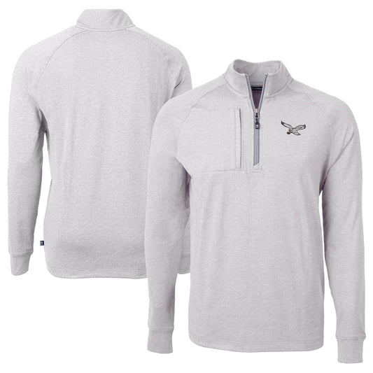 Men's Cutter & Buck Heather Gray Philadelphia Eagles Adapt Eco Knit Heathered Recycled Quarter-Zip Pullover