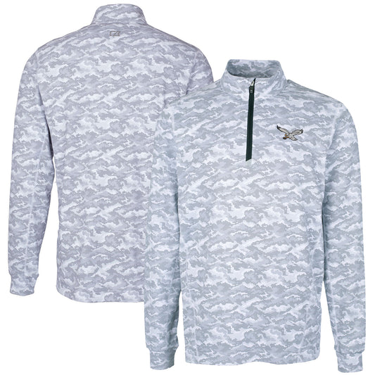 Men's Cutter & Buck Charcoal Philadelphia Eagles Traverse Camo Print Stretch Quarter-Zip Pullover