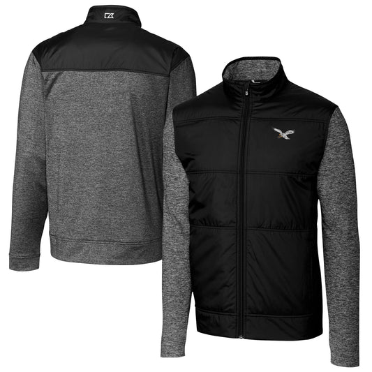 Men's Cutter & Buck Black Philadelphia Eagles Stealth Hybrid Quilted Full-Zip Windbreaker Jacket