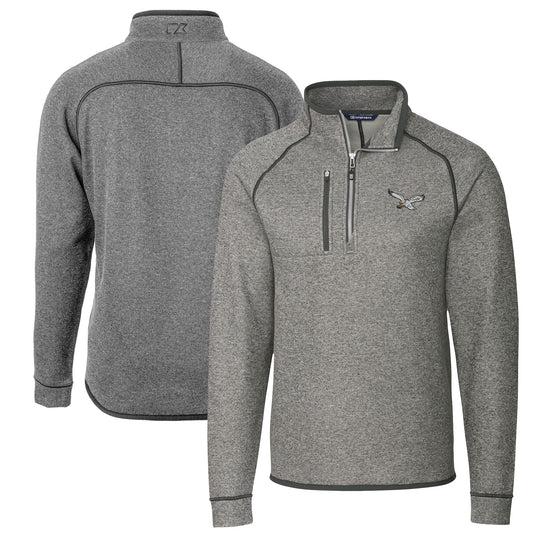 Men's Cutter & Buck Heather Gray Philadelphia Eagles Mainsail Sweater-Knit Half-Zip Pullover Jacket