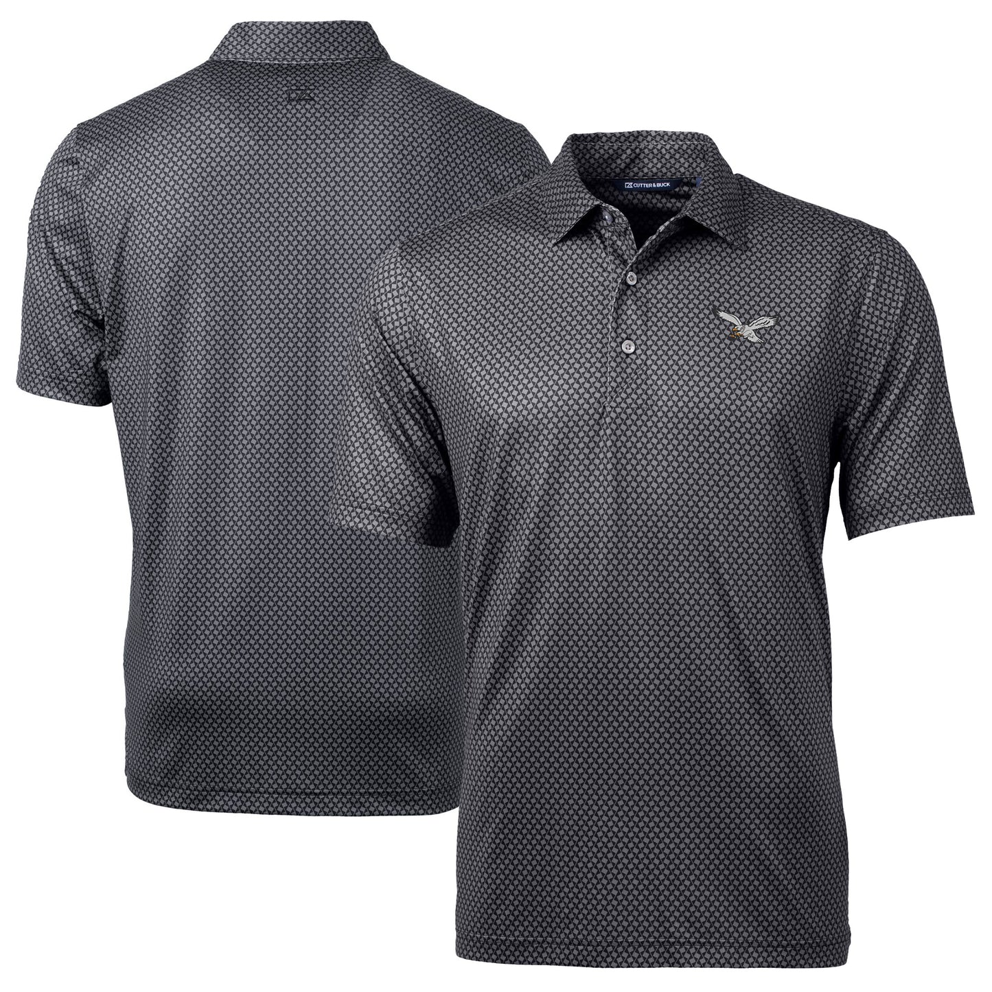 Men's Cutter & Buck Black Philadelphia Eagles Pike Banner Print Stretch Polo