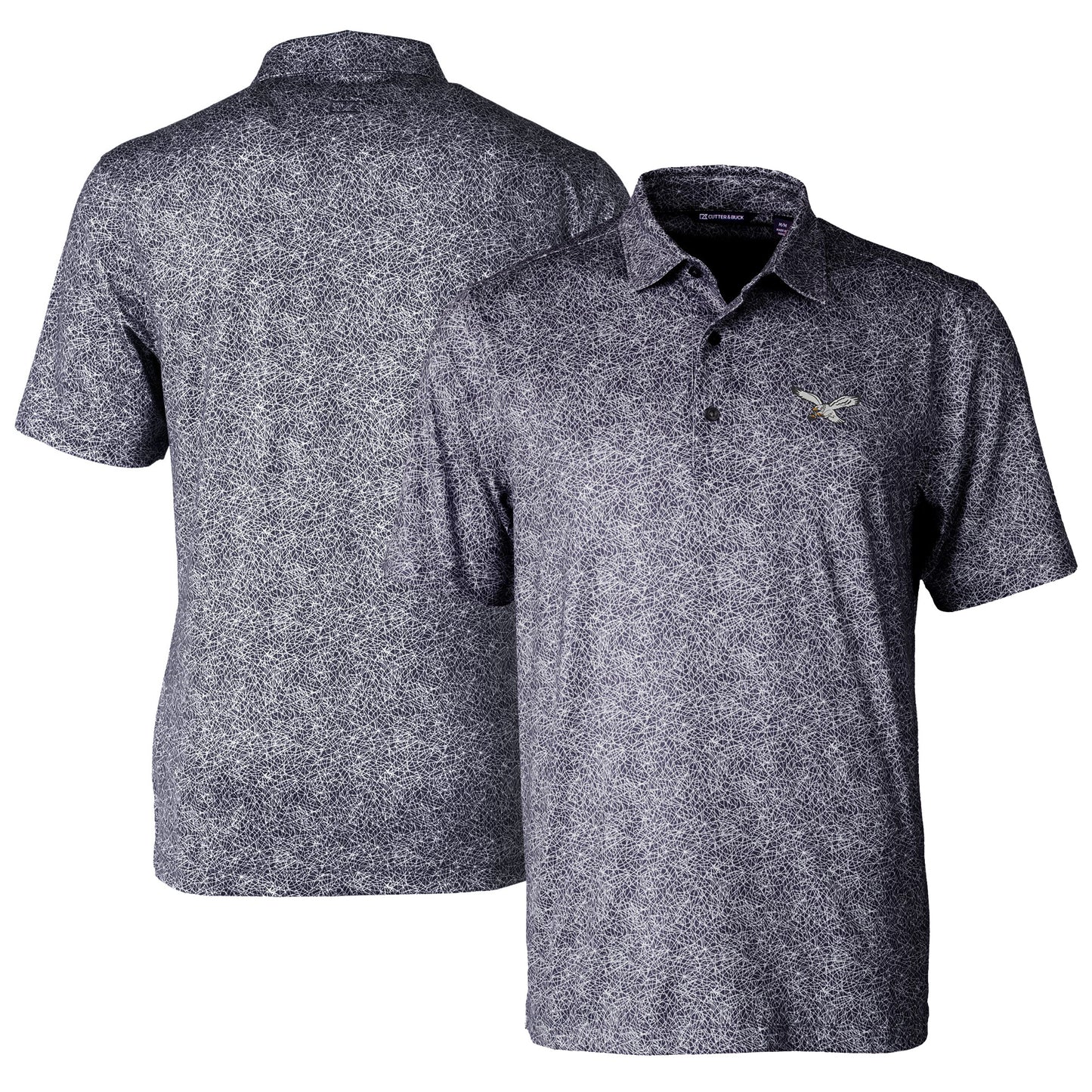 Men's Cutter & Buck Black Philadelphia Eagles Pike Constellation Print Stretch Polo