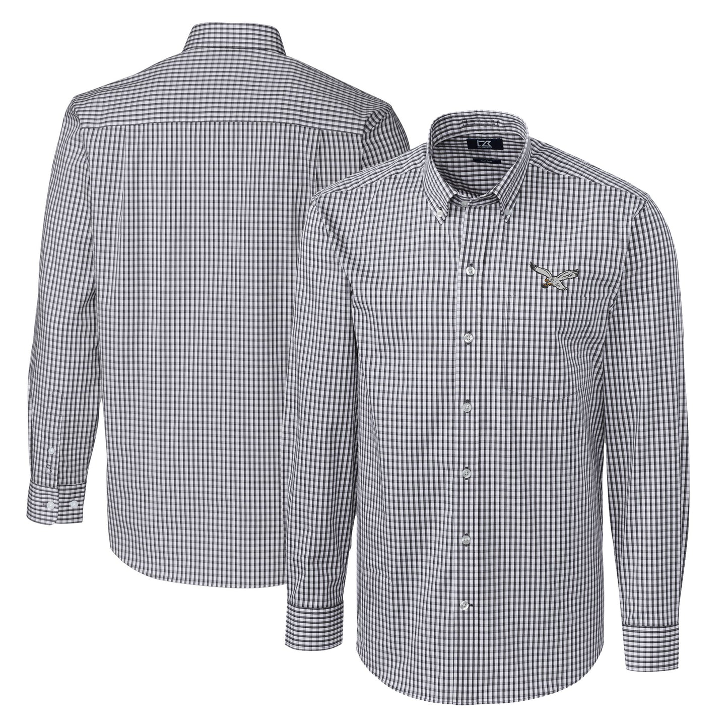 Men's Cutter & Buck Charcoal Philadelphia Eagles Easy Care Stretch Gingham Long Sleeve Dress Shirt