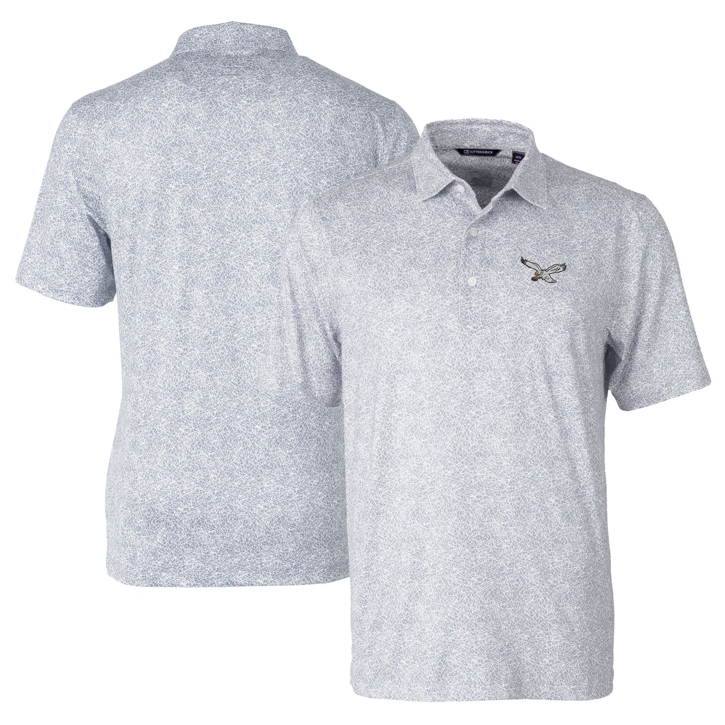 Men's Cutter & Buck Silver Philadelphia Eagles Pike Constellation Print Stretch Polo