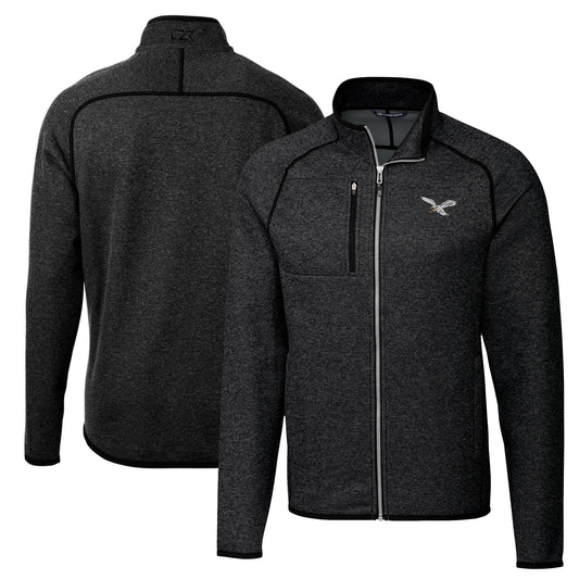 Men's Cutter & Buck Heather Charcoal Philadelphia Eagles Mainsail Sweater-Knit Full-Zip Jacket