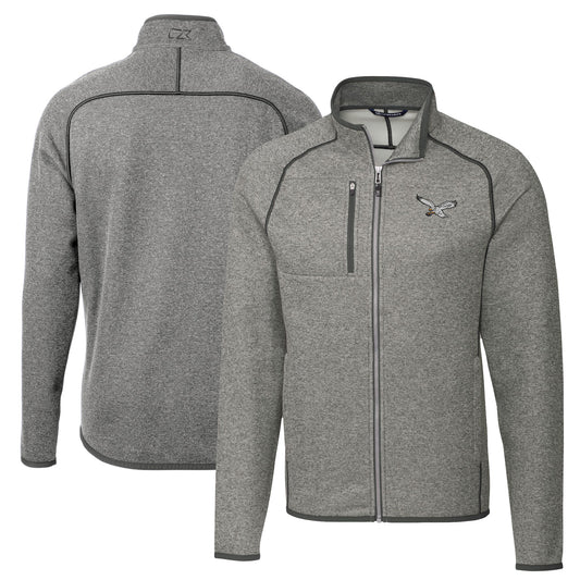 Men's Cutter & Buck Heather Gray Philadelphia Eagles Mainsail Sweater-Knit Full-Zip Jacket