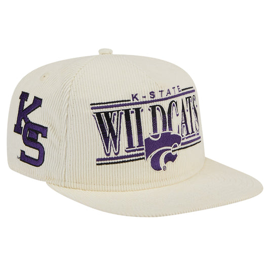 Men's New Era White Kansas State Wildcats Throwback Golfer Corduroy Snapback Hat