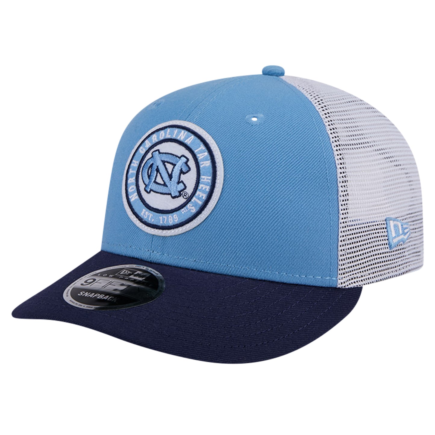 Men's New Era Carolina Blue North Carolina Tar Heels Throwback Circle Patch 9FIFTY Trucker Snapback Hat