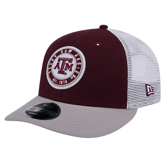 Men's New Era Maroon Texas A&M Aggies Throwback Circle Patch 9FIFTY Trucker Snapback Hat