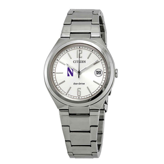 Women's  Silver Northwestern Wildcats Eco-Drive Stainless Steel Watch