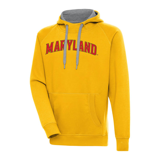 Men's Antigua  Gold Maryland Terrapins Wordmark Victory Pullover Hoodie